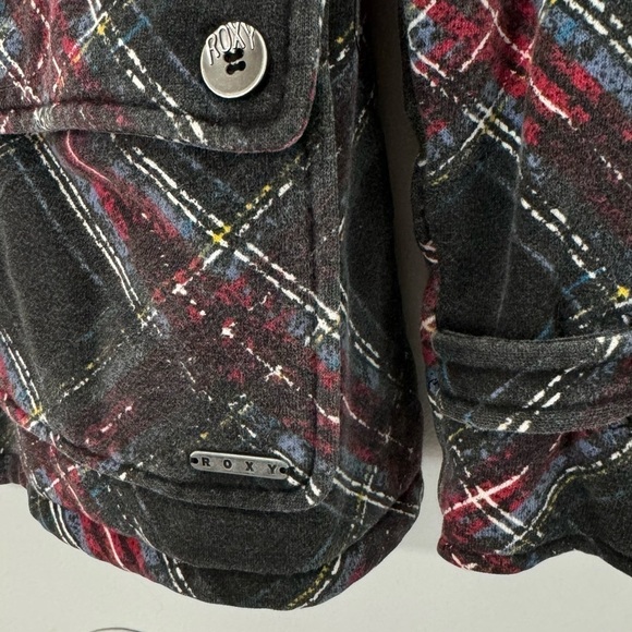 Vintage 2000s Y2k Roxy Zip Up Sweatshirt Jacket Womens L Black Plaid Cozy GUC - Picture 5 of 13